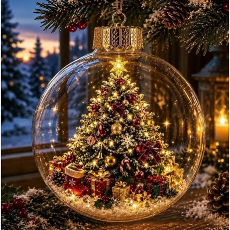 Boule de Noël transparente en forme de diorama, décoration lumineuse, scène de fêtes, décoration suspendue pour sapin de Noël, boule d’hiver pour fenêtre
