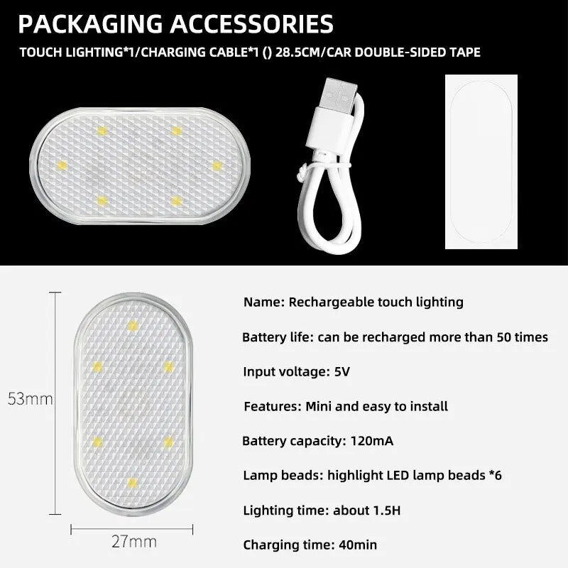 Mini Lampe de Lecture LED pour Intérieur de Voiture avec Capteur Tactile, Aimants de Plafond, Recharge USB, Éclairage d’Ambiance