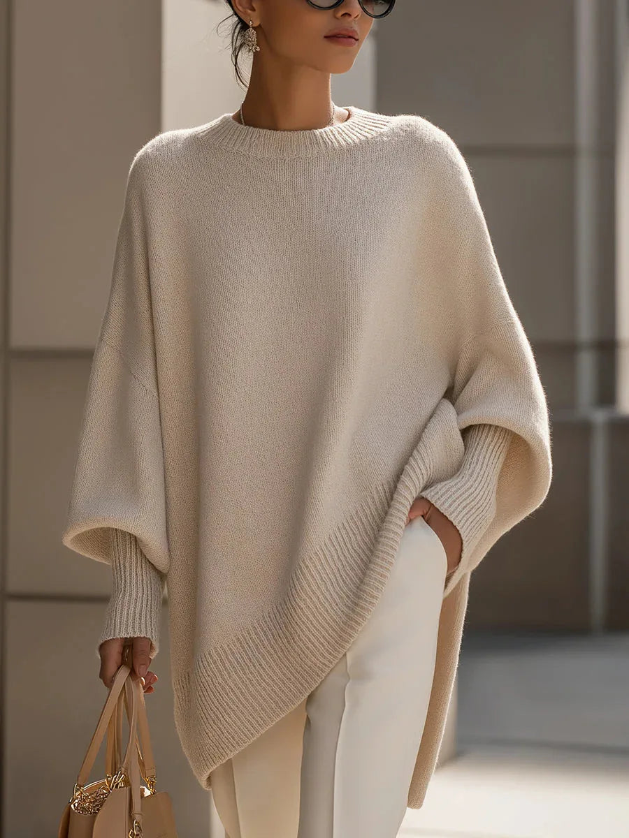 New women's autumn and winter round neck long-sleeved tops knitted pullover loose lazy style solid color women's casual sweater