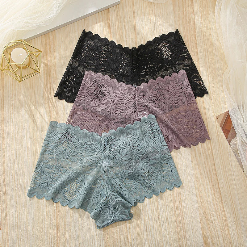 Lot de 3 Culottes pour Femme Dentelle Sexy Sous-vêtements Grande Taille Taille Large Légères Sans Couture Taille Basse Culottes Respirantes
