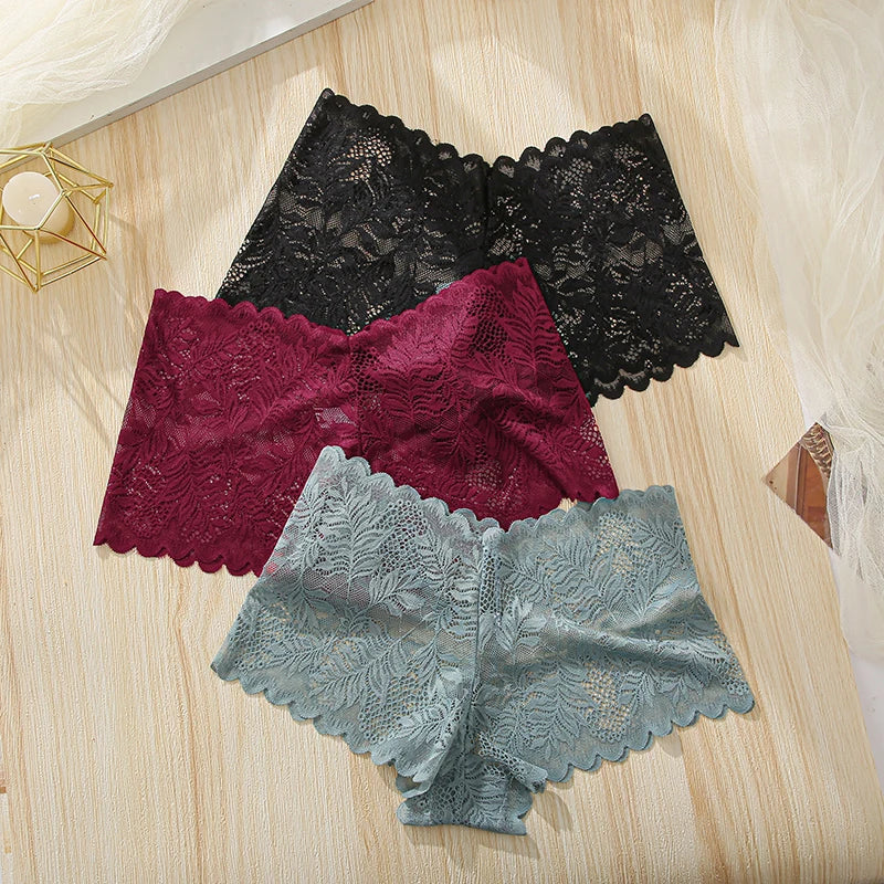 Lot de 3 Culottes pour Femme Dentelle Sexy Sous-vêtements Grande Taille Taille Large Légères Sans Couture Taille Basse Culottes Respirantes