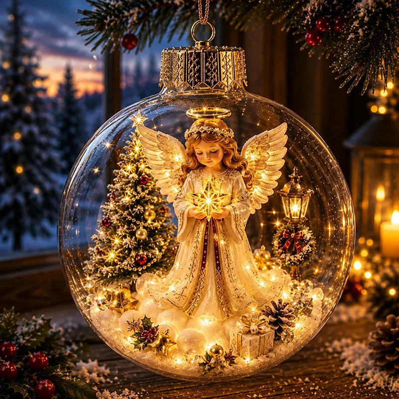 Boule de Noël transparente en forme de diorama, décoration lumineuse, scène de fêtes, décoration suspendue pour sapin de Noël, boule d’hiver pour fenêtre