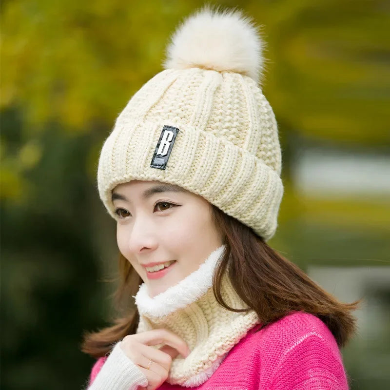 Ensemble écharpe et bonnet en laine d’hiver de marque, épais et chaud, bonnet Skullies pour femme, couleur unie, activités de plein air, neige, équitation et ski, bonnet pour fille