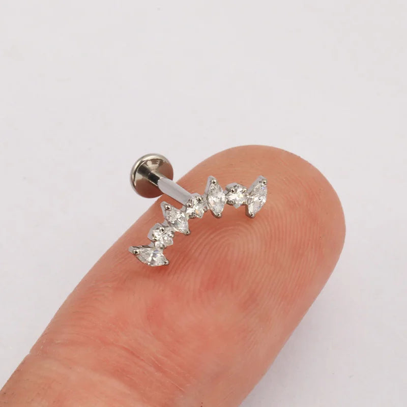 ASTM F136 Titanium Straight CZ Climber Cartilage Helix Percing Earring Curved Marquise Tragus Labret Stud Flat Back Body Jewelry