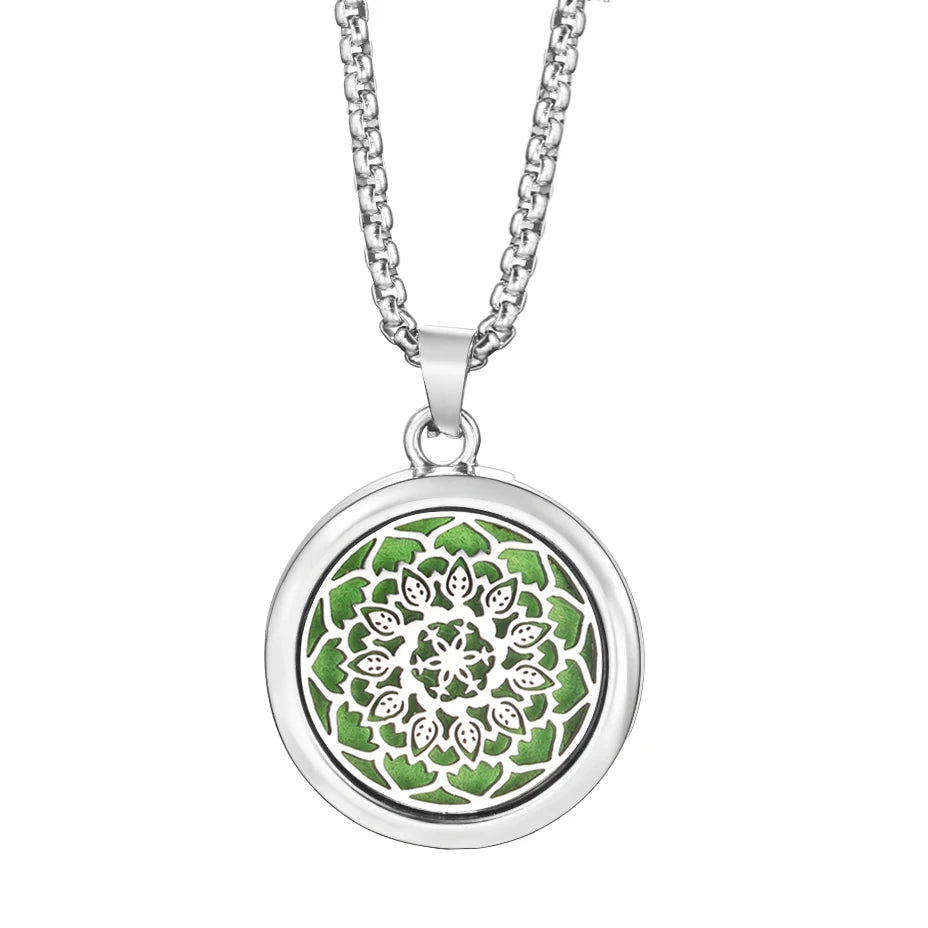 Trendy 20mm Tree of Life Stainless Steel Aromatherapy Lockets Insert Pad Perfume Pendant Necklace Essential Oil Diffuser Jewelry