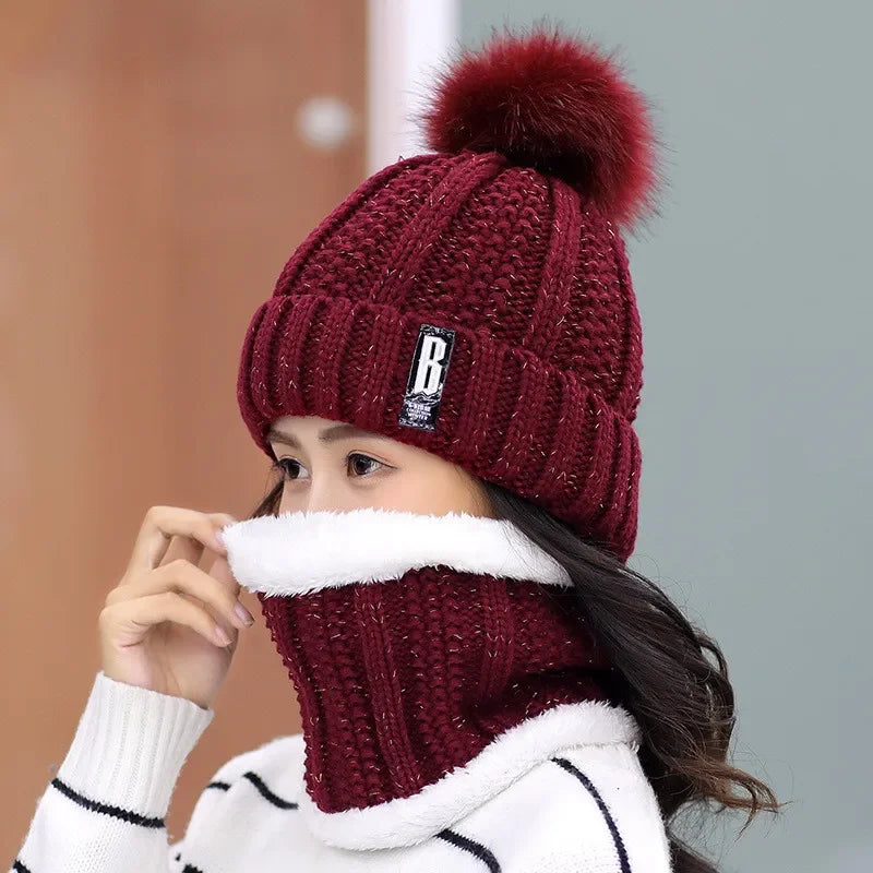 Ensemble écharpe et bonnet en laine d’hiver de marque, épais et chaud, bonnet Skullies pour femme, couleur unie, activités de plein air, neige, équitation et ski, bonnet pour fille