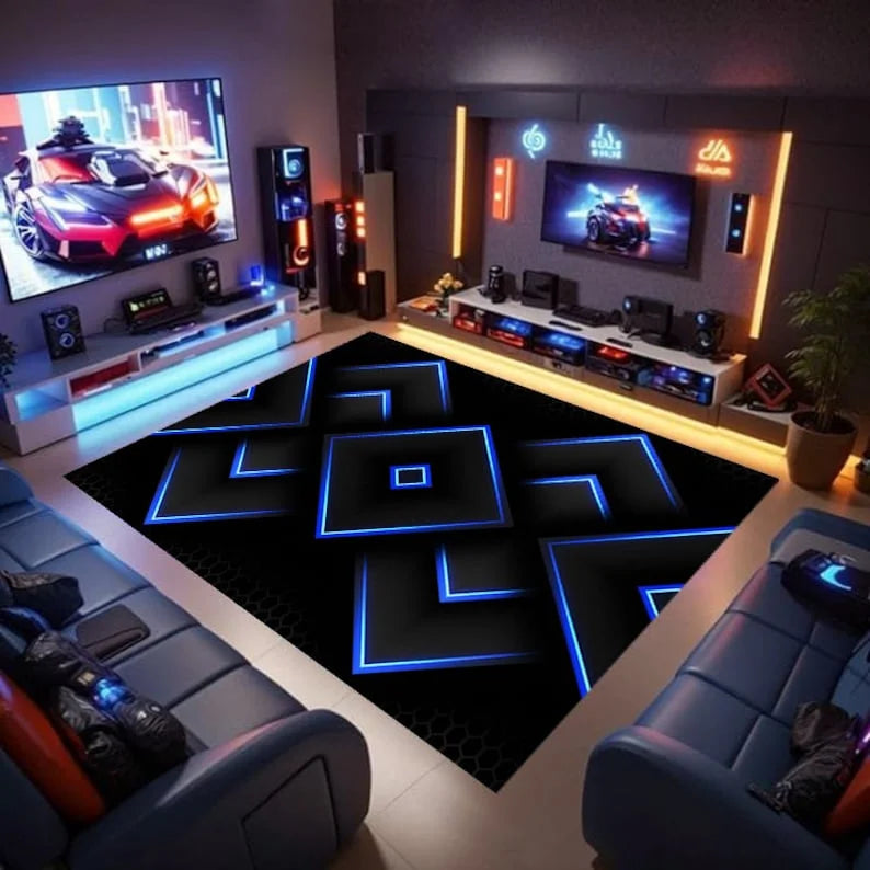 Tapis de jeu Gamer, Tapis géométrique de jeu, Tapis coloré pour salle de jeux, Tapis décoratif néon, Tapis de sport style néon, Tapis de surface, Cadeaux pour gamers