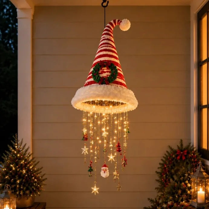 Lampe suspendue LED en forme de bonnet de Noël, guirlande lumineuse bonnet de Père Noël, décoration pour sapin de Noël, mur, fête et fenêtre, cadeau lumineux