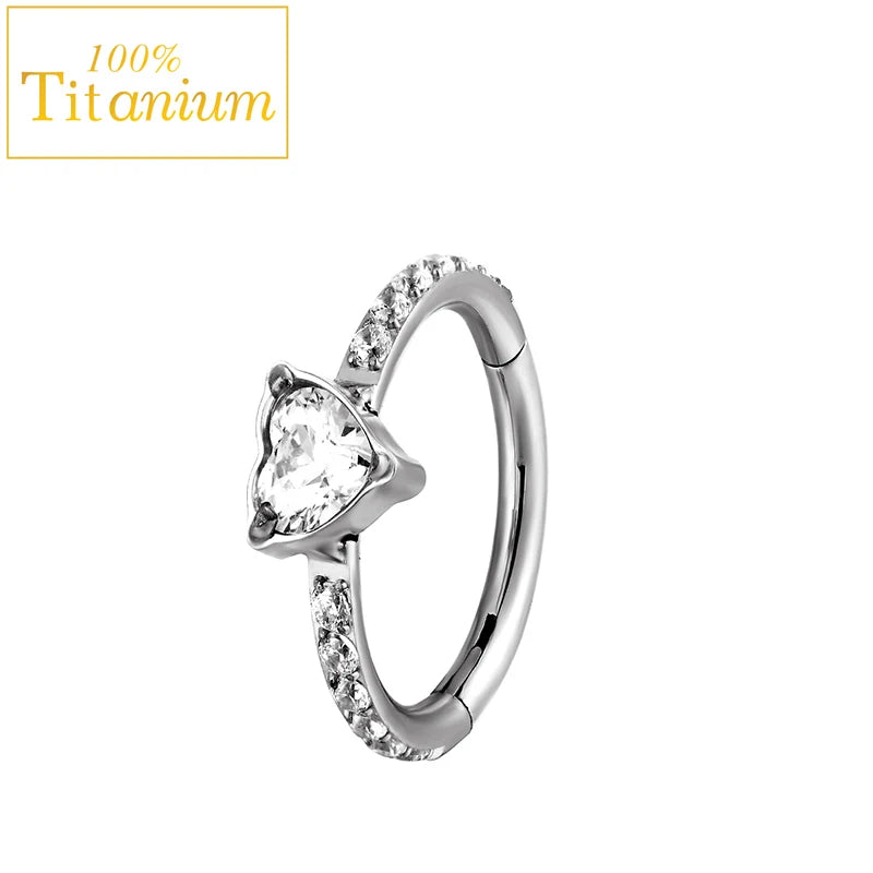 Piercing clicker en titane G23 pour daith, hélix, septum nasal, avec zircon, anneau pour le nez, le cartilage ou le tragus, bijou de corps 16G