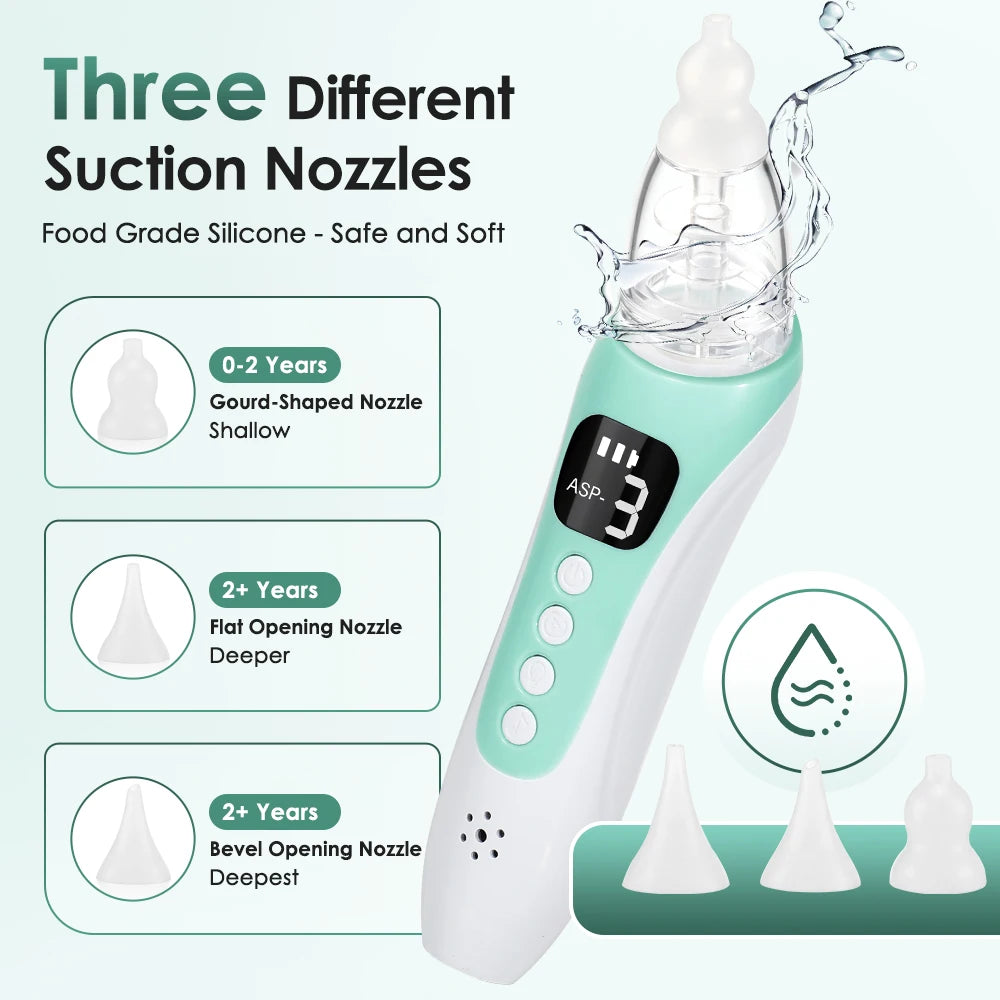 Electric Baby Nasal Aspirator, Rechargeable Nose Sucker for Newborn Toddler, 3 Suction Levels, 10 Soothing Songs, Silicone Tips