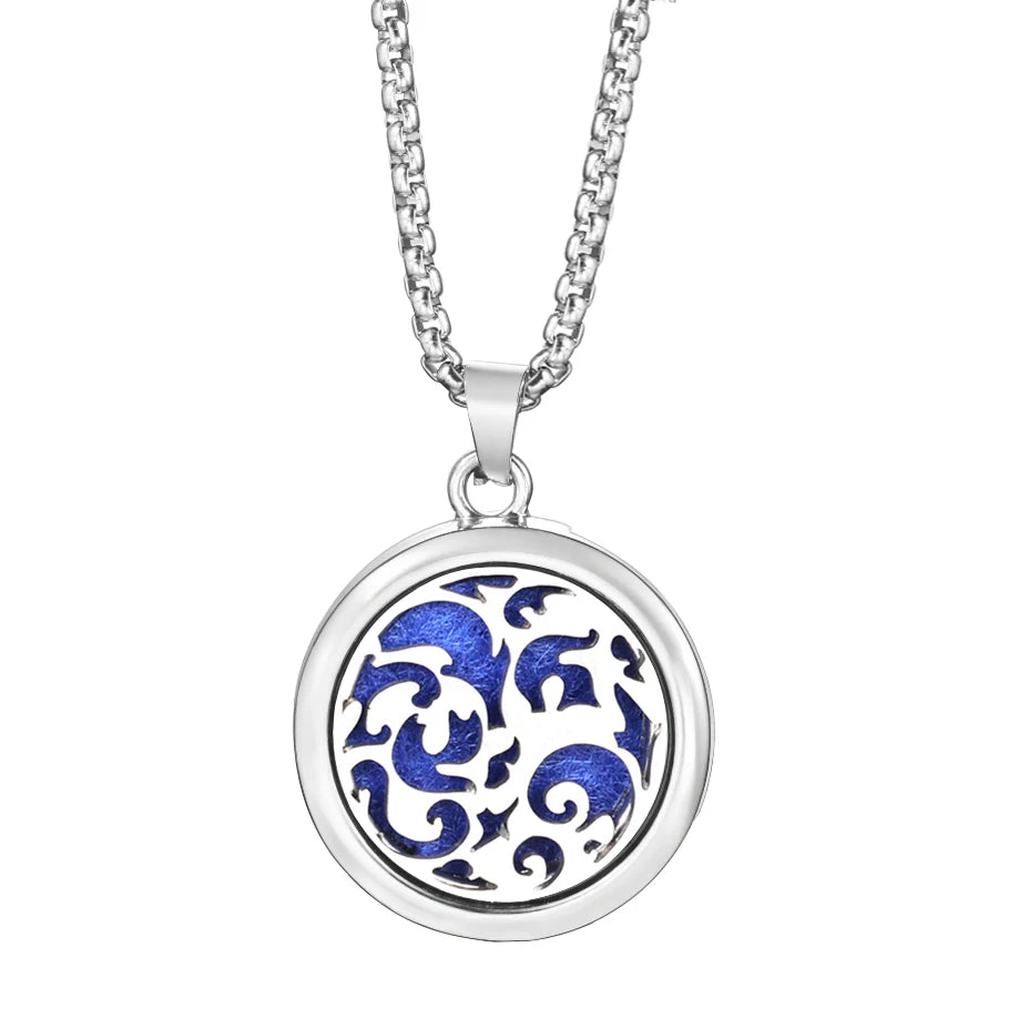 Trendy 20mm Tree of Life Stainless Steel Aromatherapy Lockets Insert Pad Perfume Pendant Necklace Essential Oil Diffuser Jewelry