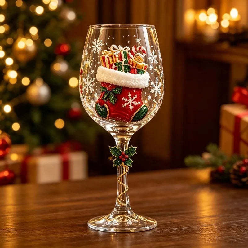 Gobelet sur pied en verre d’art de luxe motif flocon de neige de Noël, verre à vin pour les fêtes d’hiver, décoration de table de Noël, cadeau, verre à boire