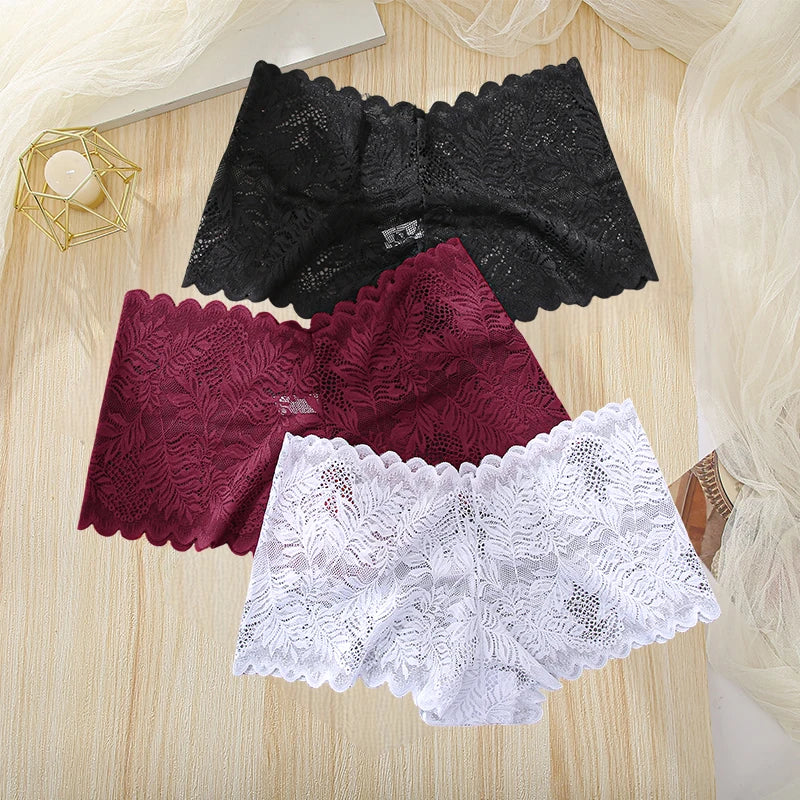 Lot de 3 Culottes pour Femme Dentelle Sexy Sous-vêtements Grande Taille Taille Large Légères Sans Couture Taille Basse Culottes Respirantes