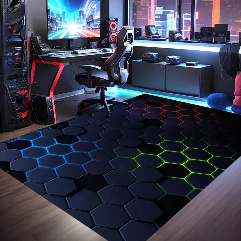 Tapis de jeu Gamer, Tapis géométrique de jeu, Tapis coloré pour salle de jeux, Tapis décoratif néon, Tapis de sport style néon, Tapis de surface, Cadeaux pour gamers