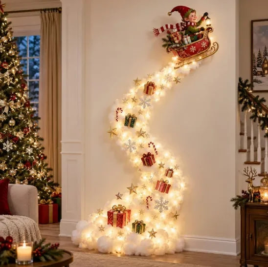 Applique murale LED « Chemin de la magie de Noël » avec scène de Noël lumineuse, décoration murale avec Père Noël, traîneau et rennes à suspendre pour fête