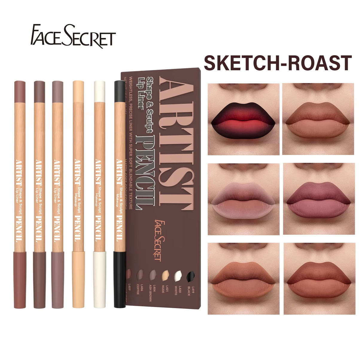 Lot de 6 crayons à lèvres mats veloutés - Teintes polyvalentes longue durée Maquillage longue tenue des lèvres Rouge baie, marron, crayon à lèvres rose