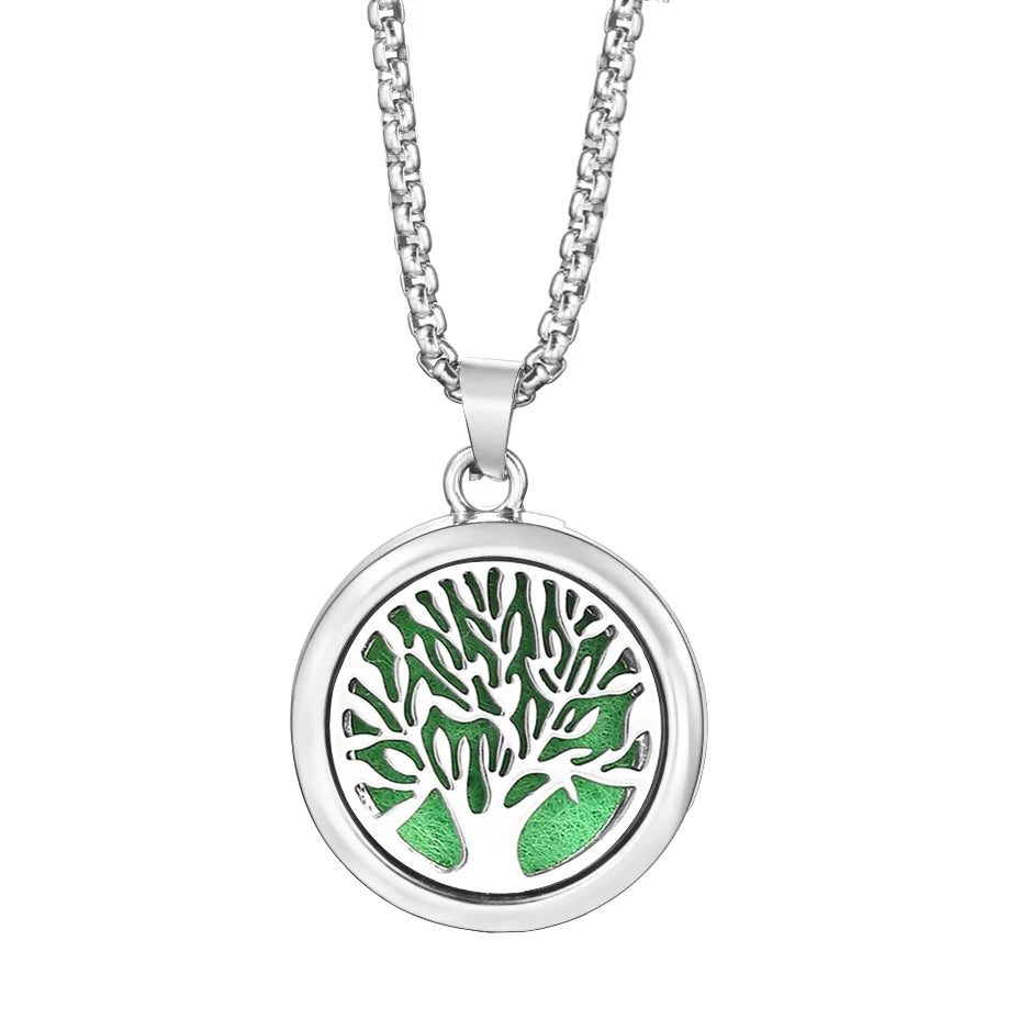 Trendy 20mm Tree of Life Stainless Steel Aromatherapy Lockets Insert Pad Perfume Pendant Necklace Essential Oil Diffuser Jewelry