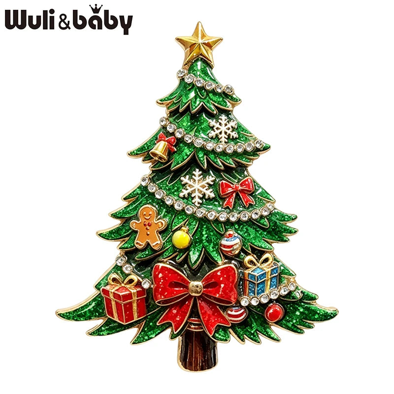 Wuli&baby Blue-and-white Porcelain Design Christmas Brooches For Women Tree Cats Santa Claus Nutcracker New Year Brooch Pins