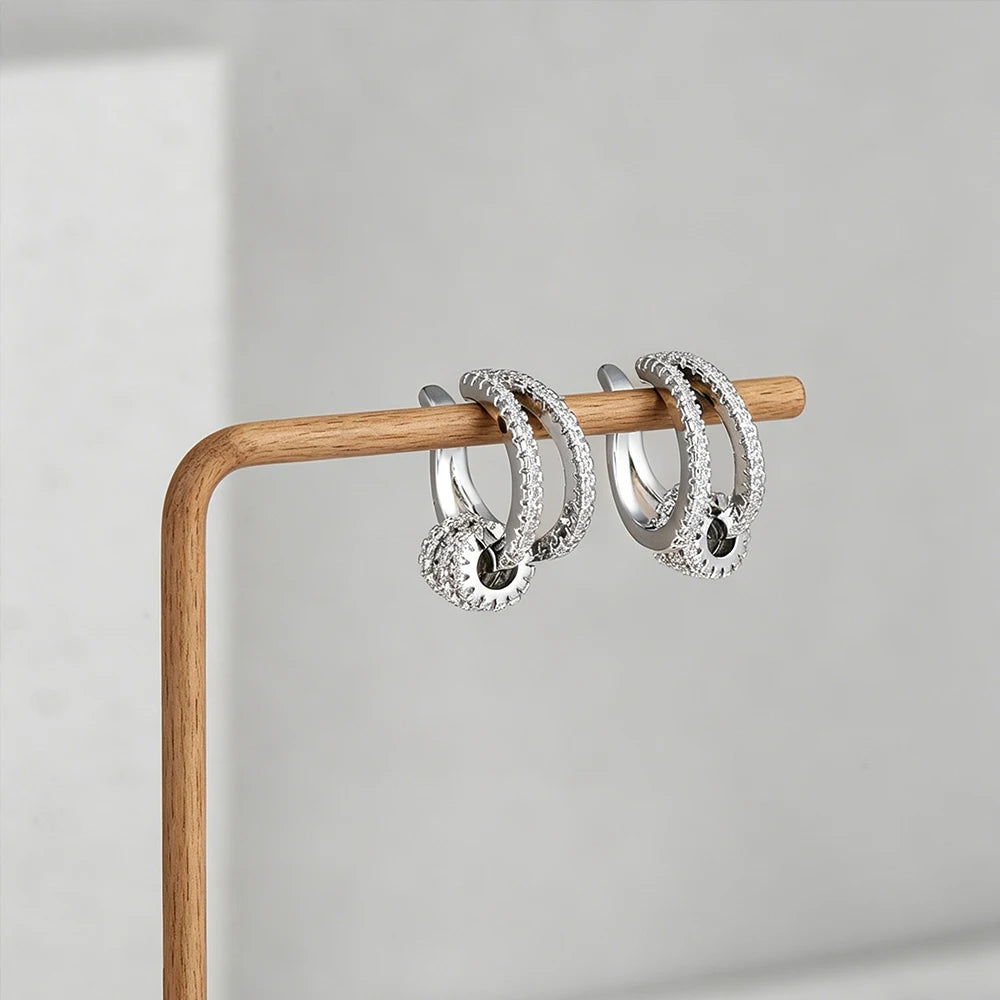 Silver Color Cubic Zirconia Double Layer Cartilage Earring Ear Clip Waterproof Allergy Womens Jewelry No Perforation Required