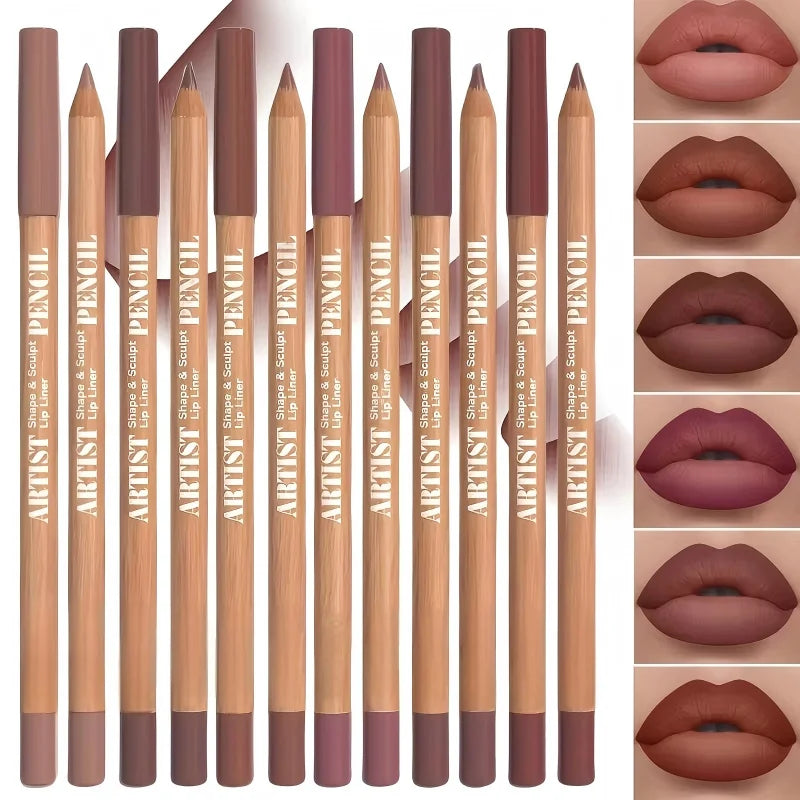 Lot de 6 crayons à lèvres mats veloutés - Teintes polyvalentes longue durée Maquillage longue tenue des lèvres Rouge baie, marron, crayon à lèvres rose