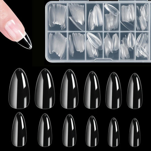 Almond False Nail Tips Clear Matt Soft Fake Nails Extension 12 Sizes for Home DIY Nail Salon Manicure