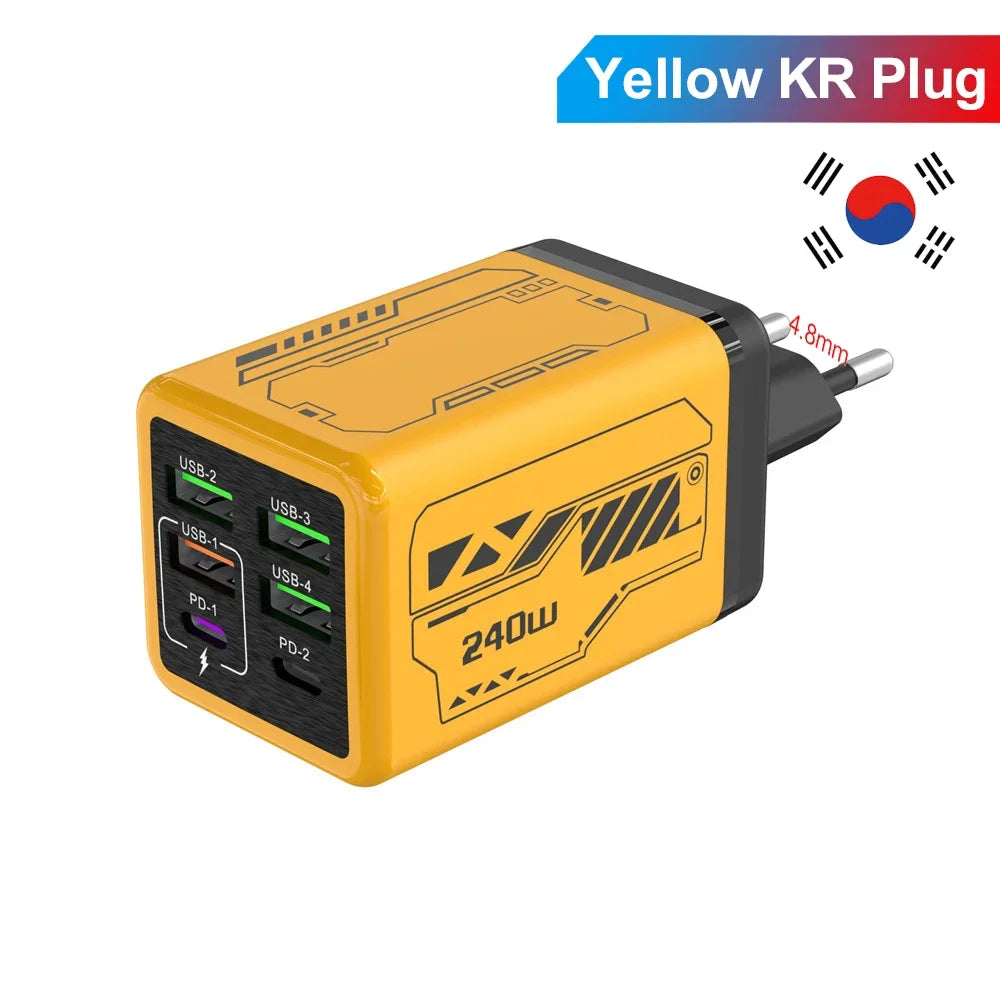 Chargeur mobile USB GaN 240 W, adaptateur secteur mural à charge rapide Type-C pour iPhone, Xiaomi, Huawei, prises UE/US/UK/KR
