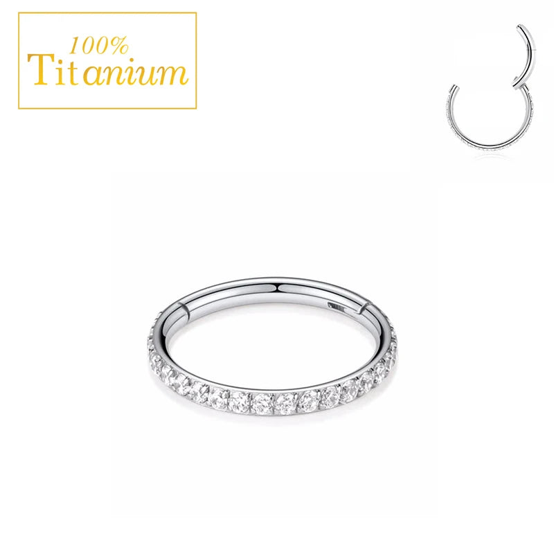 Piercing clicker en titane G23 pour daith, hélix, septum nasal, avec zircon, anneau pour le nez, le cartilage ou le tragus, bijou de corps 16G