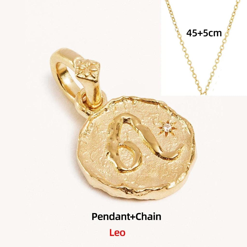 Stainless Steel 12 Constellations Symbol Pendant Geometric Star Sign Necklace Women Zodiac Sign Choker Jewelry Birthday Gifts