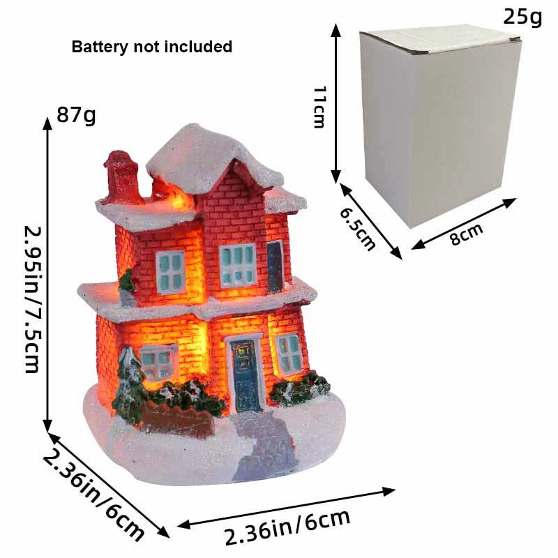 Décoration de Noël Village Maisons Lumière LED Figurines de Collection Nappe de Neige Décoration de Bureau Scène de Ville Cadeau Noël Nouvel An