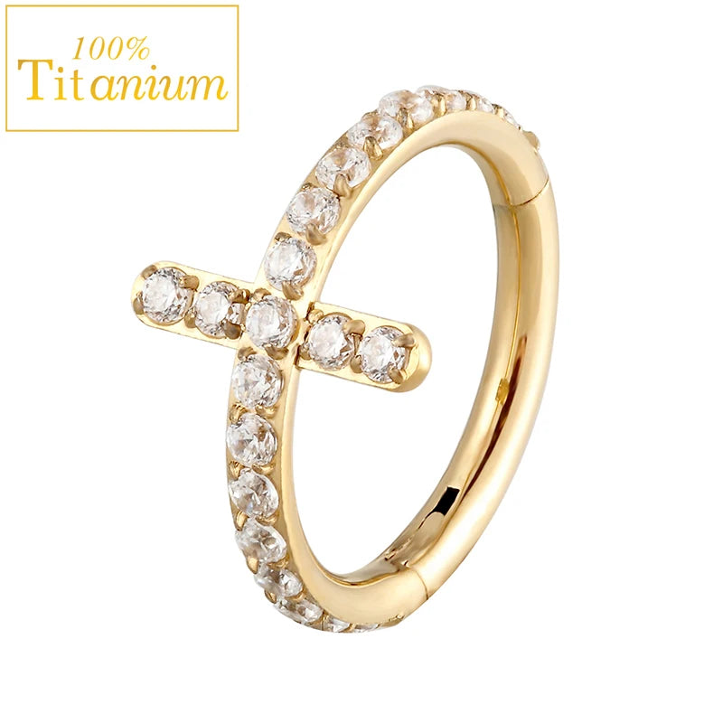 Piercing clicker en titane G23 pour daith, hélix, septum nasal, avec zircon, anneau pour le nez, le cartilage ou le tragus, bijou de corps 16G