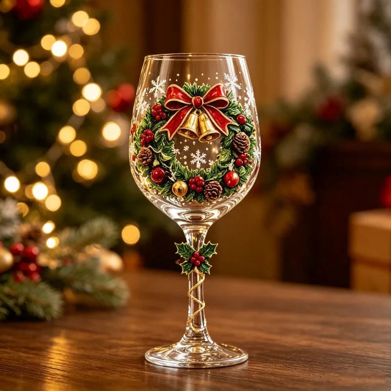 Gobelet sur pied en verre d’art de luxe motif flocon de neige de Noël, verre à vin pour les fêtes d’hiver, décoration de table de Noël, cadeau, verre à boire