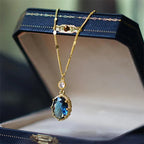 Collier avec pendentif ovale en pierre bleue en argent sterling 925, magnifique accessoire de mariage et de mariée, cadeau de bijoux fantaisie pour femme