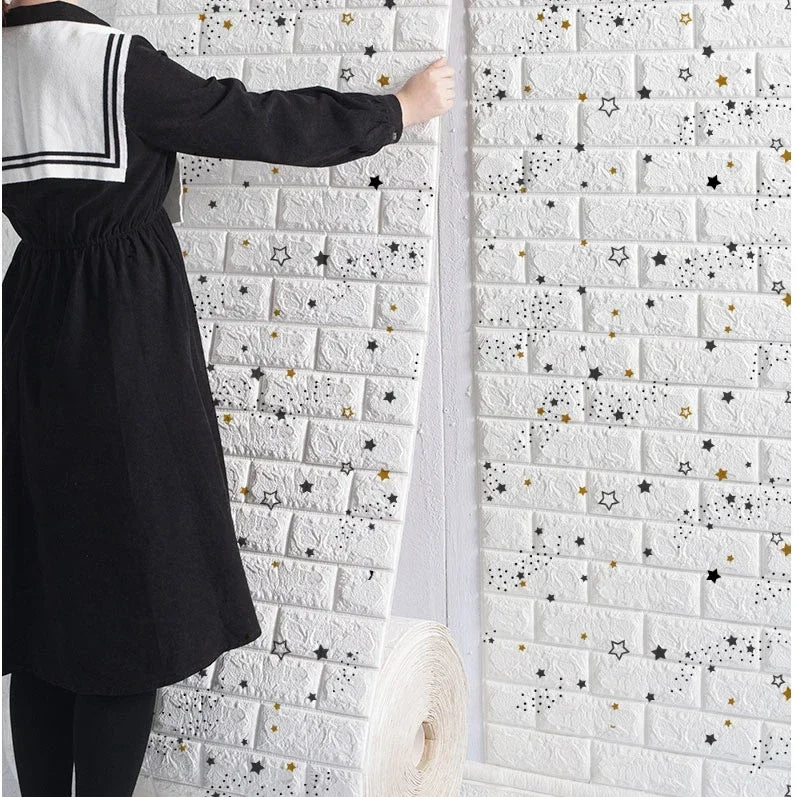 Rouleau de papier peint adhésif 3D en mousse douce, motif briques, 70 cm x 2 m, pour salon, maison, cuisine et salle de bains, décoration murale à monter soi-même