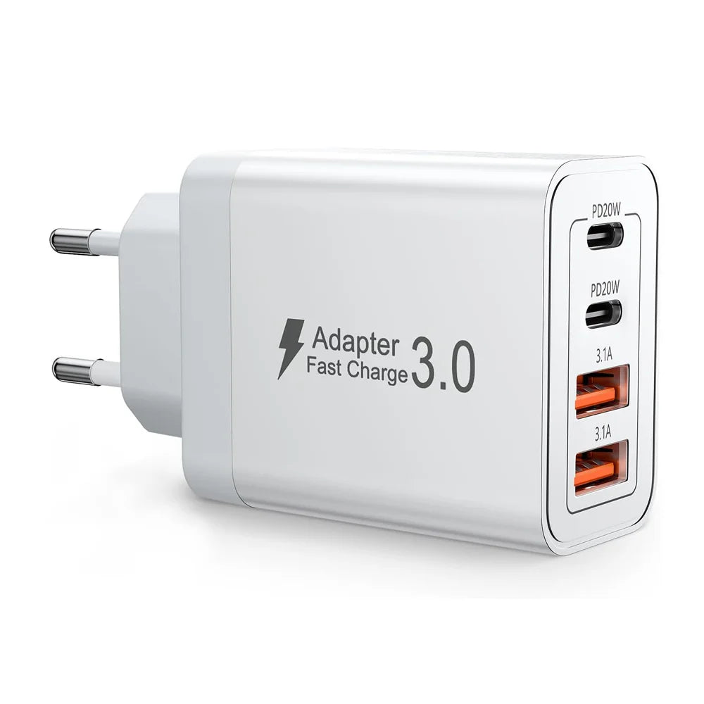 Chargeur de téléphone portable multi-ports USB-C/USB-A à brancher au mur UE/Royaume-Uni/États-Unis/Australie, adaptateur secteur à double charge rapide PD 40 W pour iPhone, Xiaomi