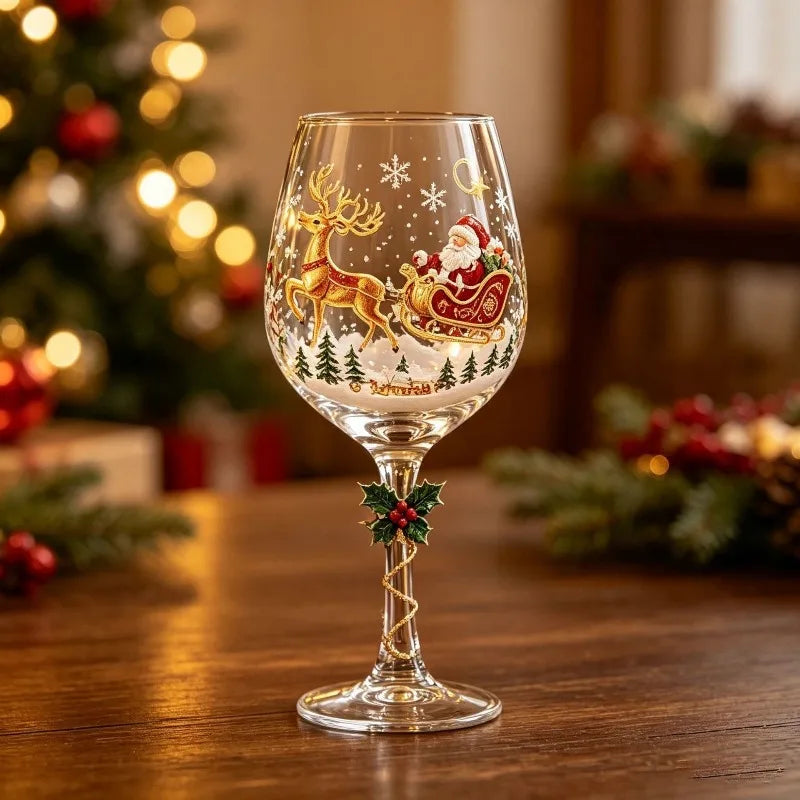 Gobelet sur pied en verre d’art de luxe motif flocon de neige de Noël, verre à vin pour les fêtes d’hiver, décoration de table de Noël, cadeau, verre à boire