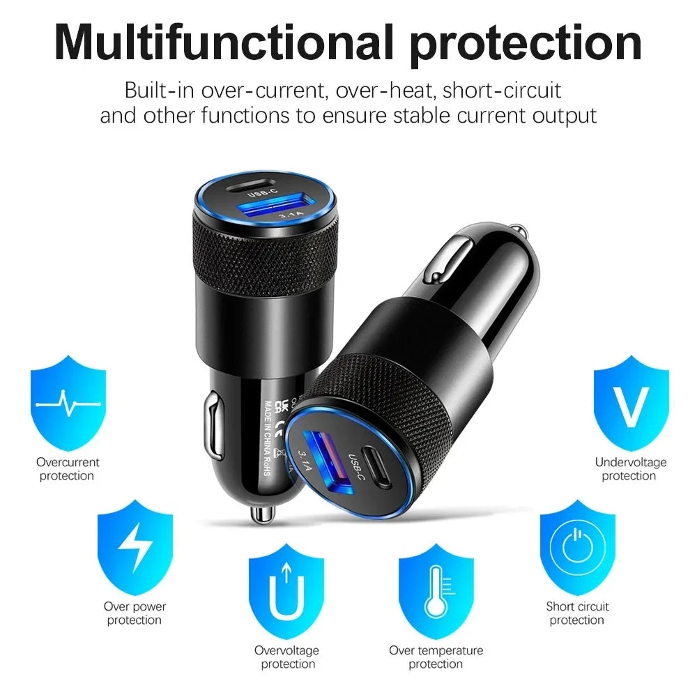 66W USB Car Charger Type C Fast Charging Phone Adapter For Xiaomi Huawei PD Phone Charger Car Adapter Socket Cigarette Lighte