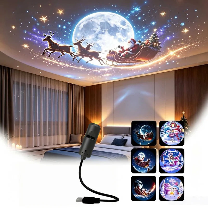 Projecteur LED de Noël 3/6/24 pièces Motifs de projection- Veilleuse réglable Père Noël Sapin de Noël Décoration de Noël