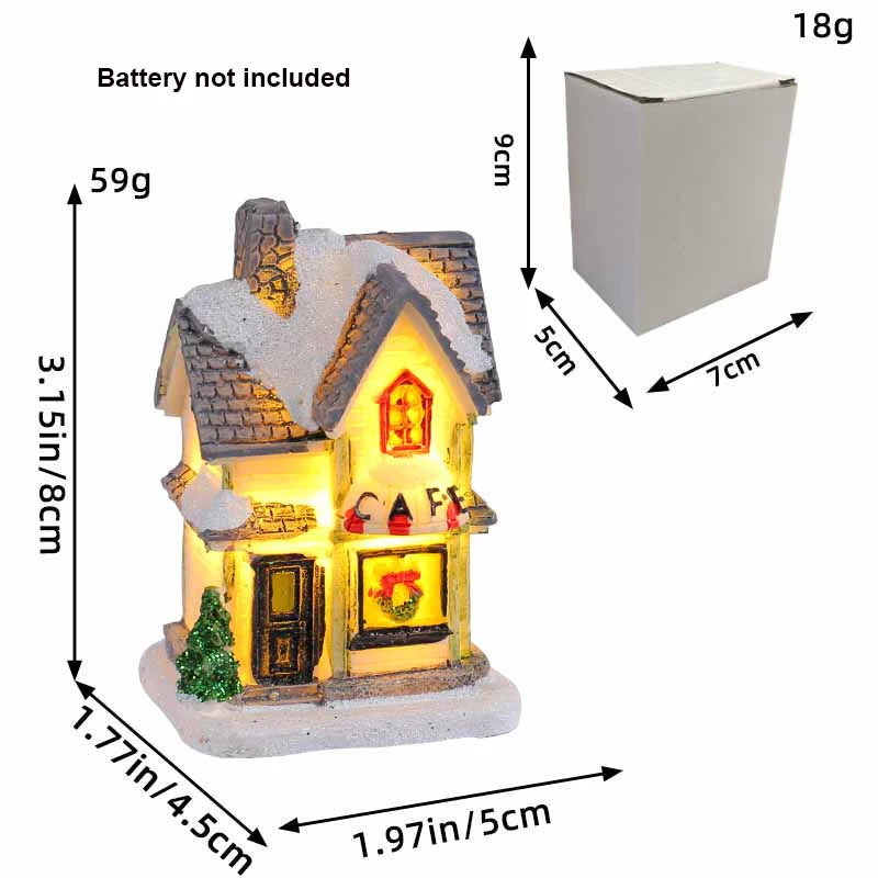 Décoration de Noël Village Maisons Lumière LED Figurines de Collection Nappe de Neige Décoration de Bureau Scène de Ville Cadeau Noël Nouvel An