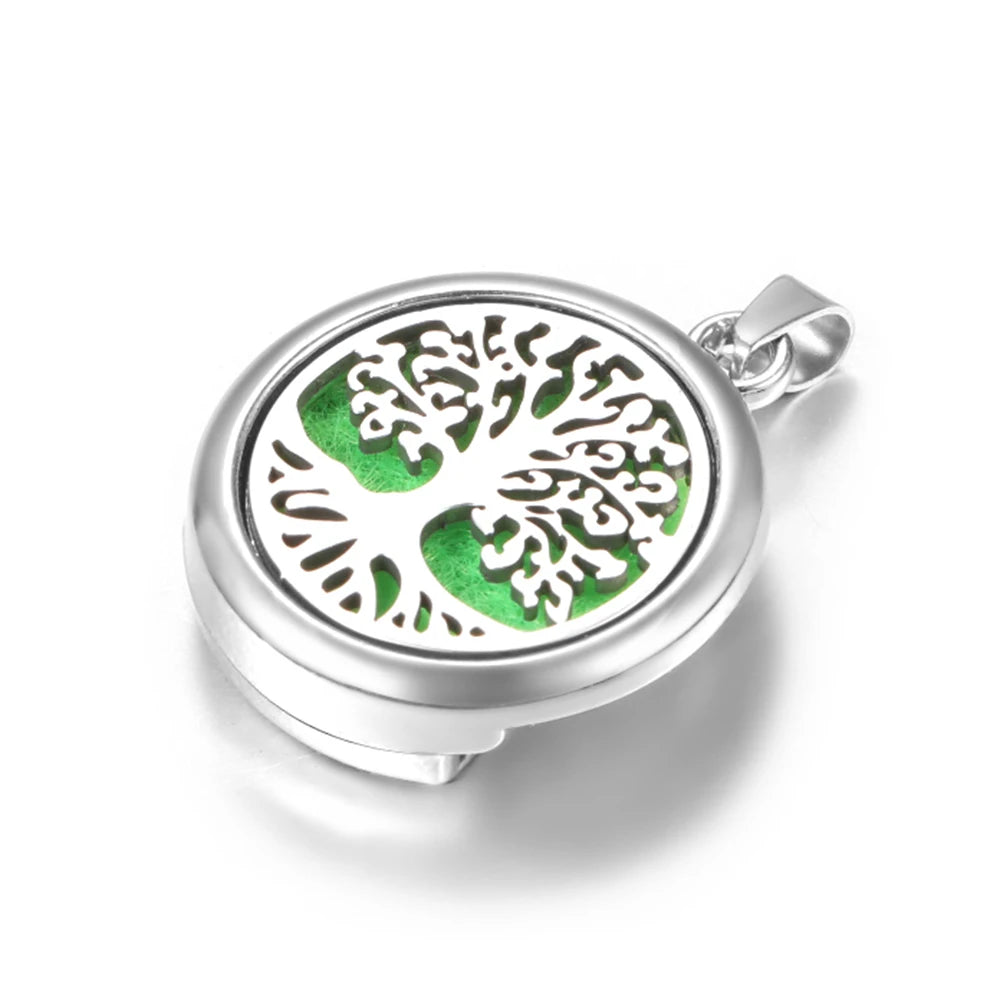 Trendy 20mm Tree of Life Stainless Steel Aromatherapy Lockets Insert Pad Perfume Pendant Necklace Essential Oil Diffuser Jewelry