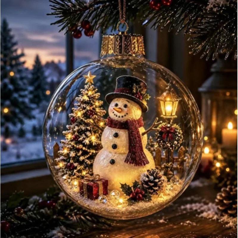 Boule de Noël transparente en forme de diorama, décoration lumineuse, scène de fêtes, décoration suspendue pour sapin de Noël, boule d’hiver pour fenêtre