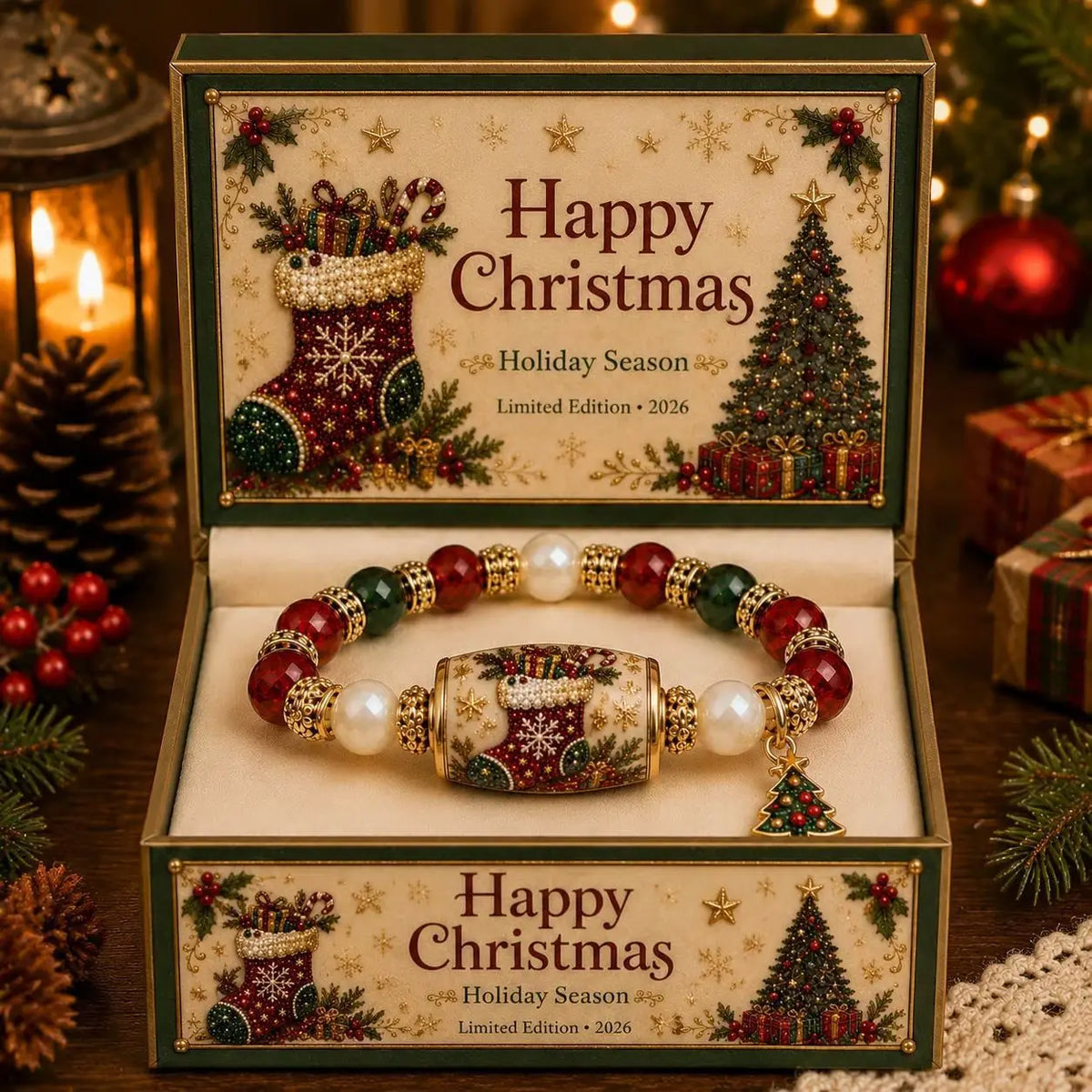 Bracelet de Noël élastique en perles avec breloques sapin de Noël, élan et chaussette, cadeau de Noël et du Nouvel An, dropshipping