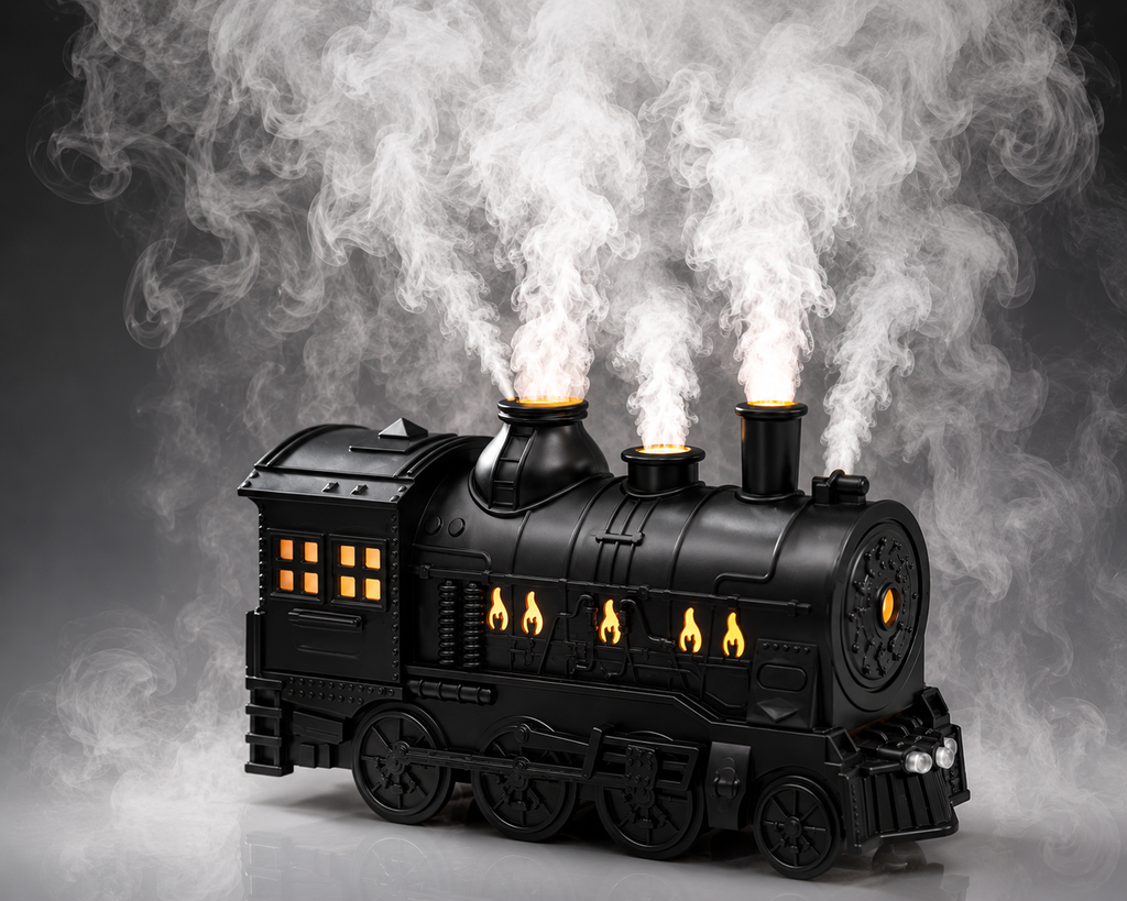 Diffuseur d’huiles essentielles en forme de train à double sortie de brume