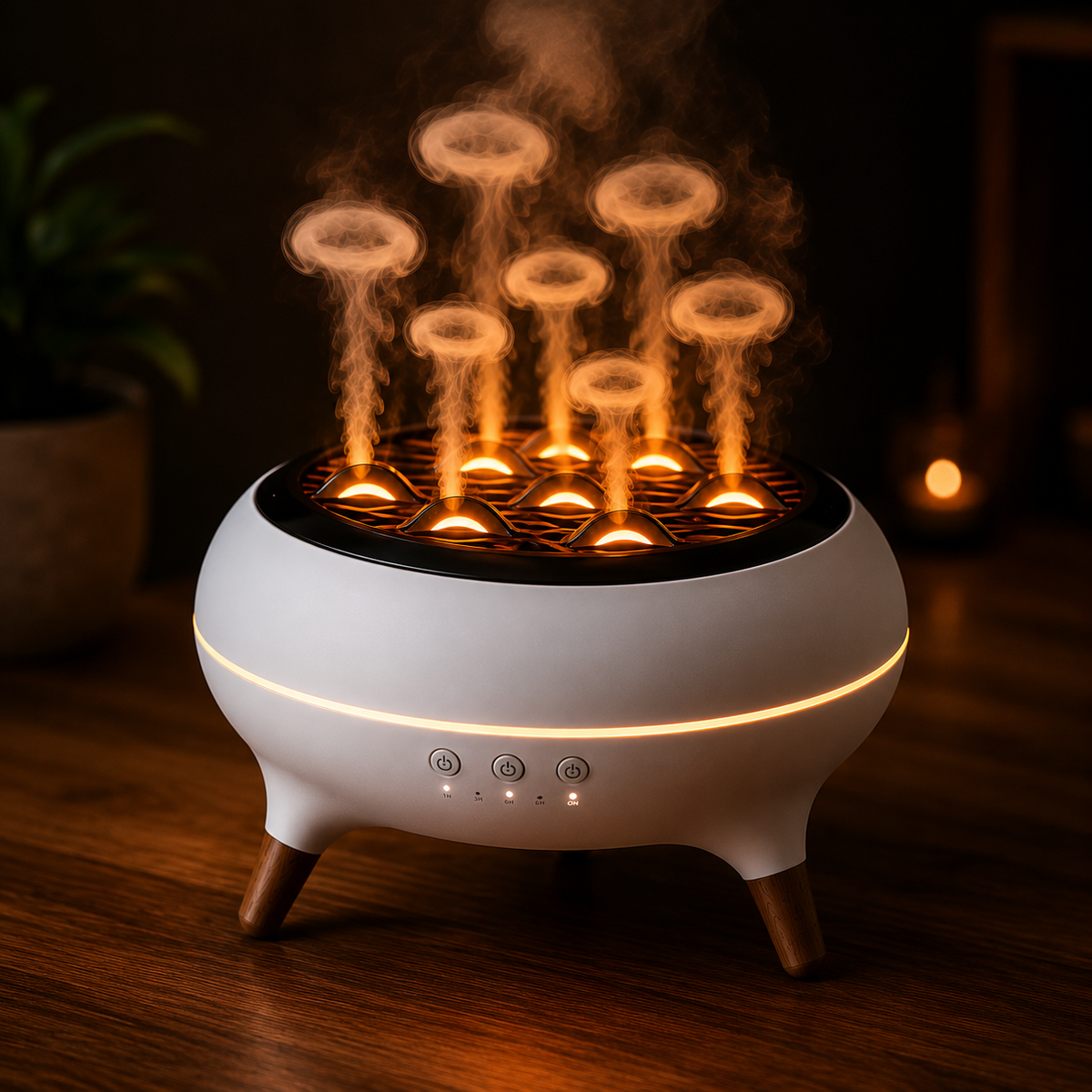 Diffuseur d’huiles essentielles 350 ml à effet flamme avec télécommande et LED 7 couleurs
